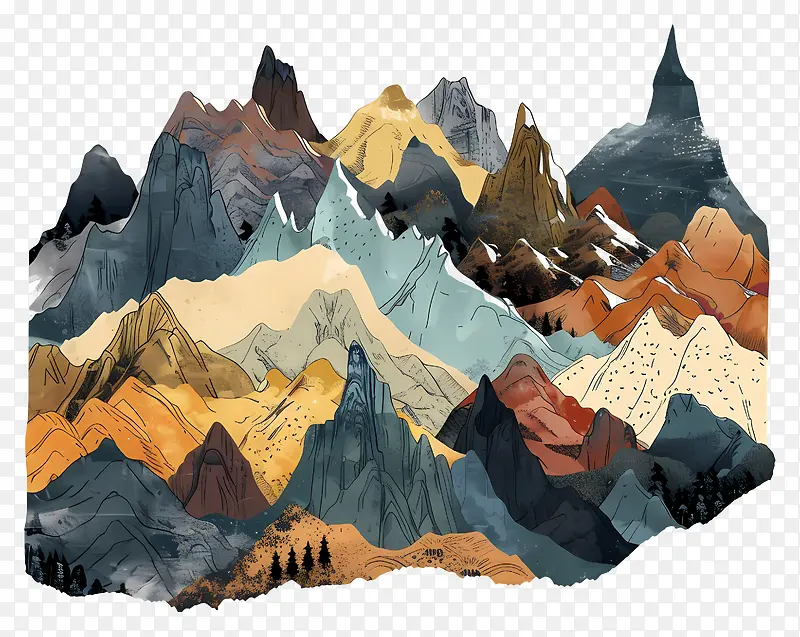 多彩山峰风景插画PNG图片素材下载_图片编号11511684-PNG素材网