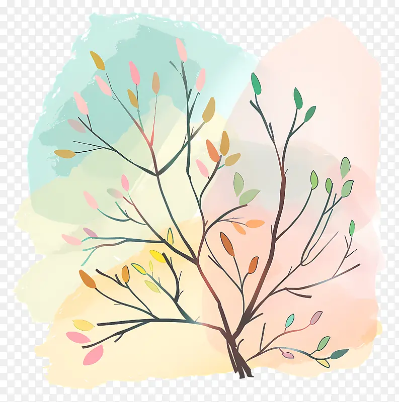 彩色树叶树枝插画PNG图片素材下载_图片编号11514615-PNG素材网