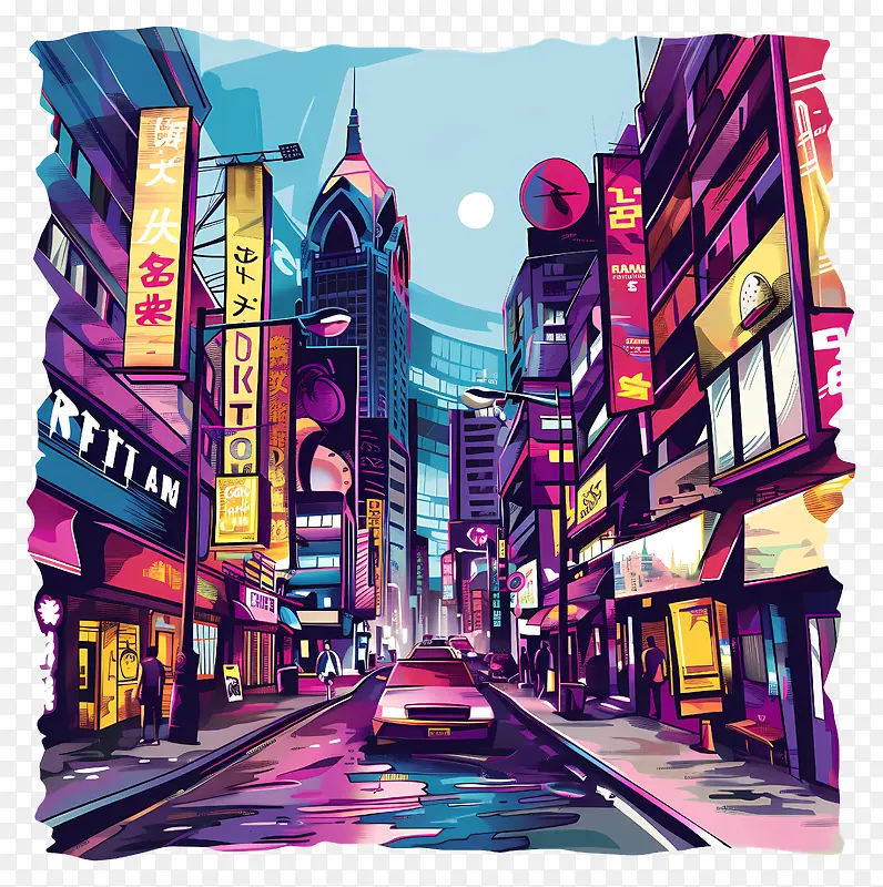 夜景都市,彩色霓虹灯光下的繁华街头PNG图片素材下载_图片编号11517723-PNG素材网