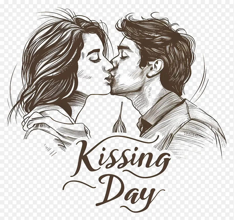 接吻日情侣插画