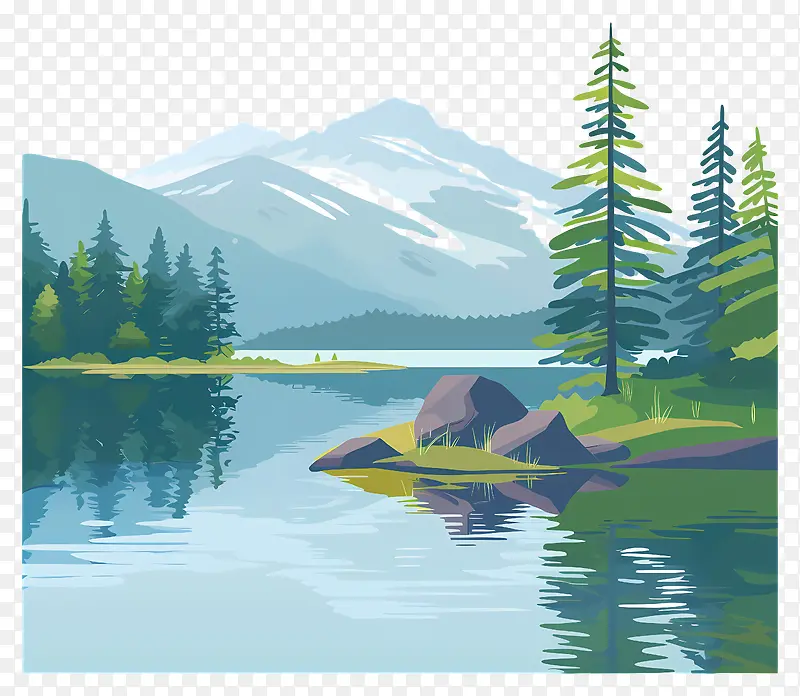 森林与湖泊风景插画PNG图片素材下载_图片编号11535579-PNG素材网