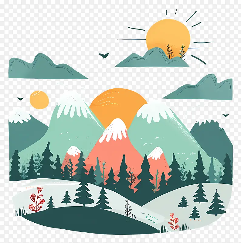 雪顶山峰风景插画PNG图片素材下载_图片编号11535451-PNG素材网