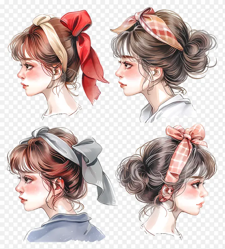 发带与蝴蝶结组合发型插画PNG图片素材下载_图片编号11542135-PNG素材网