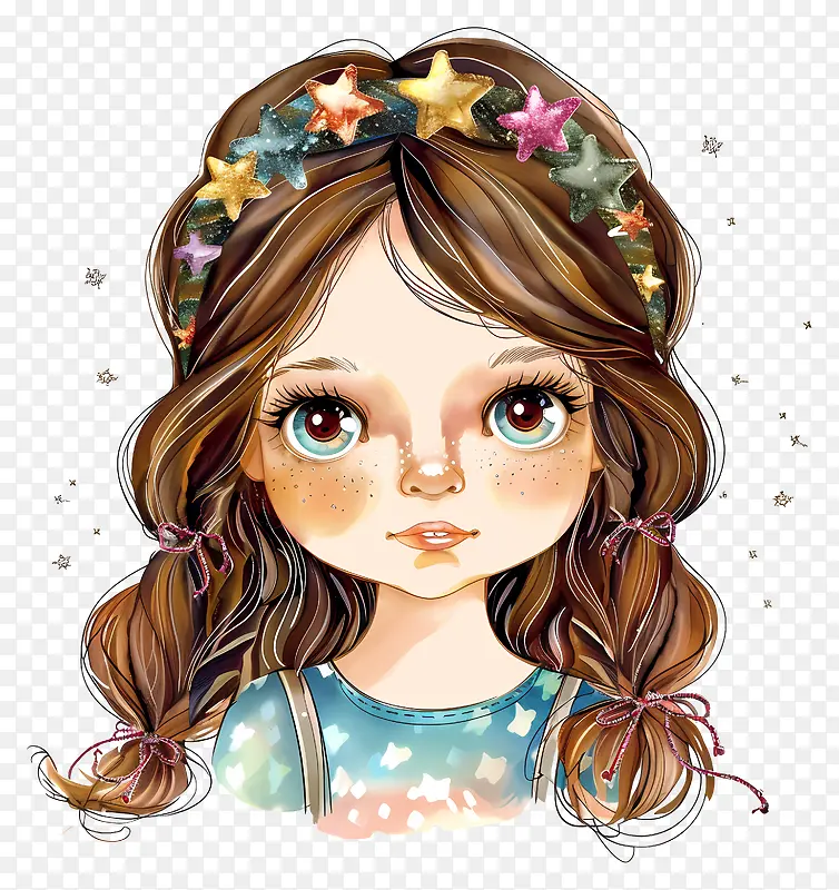 女孩佩戴星空发带的插画形象PNG图片素材下载_图片编号11543077-PNG素材网
