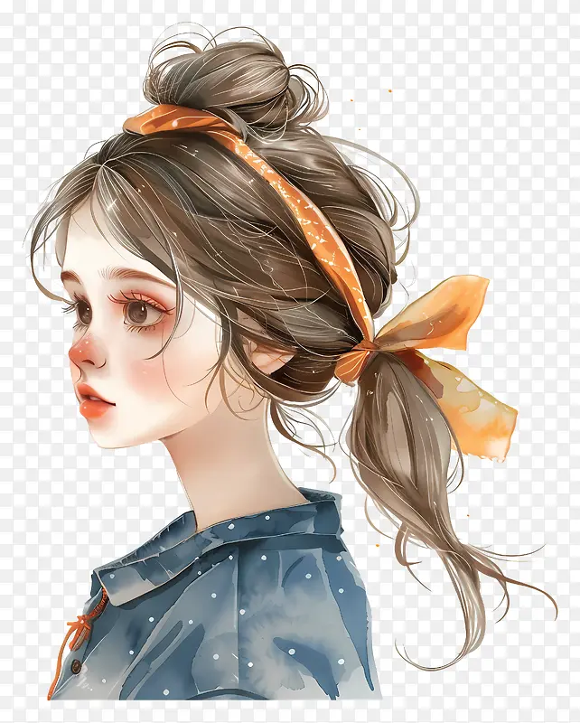 橙色发带女孩插画PNG图片素材下载_图片编号11543118-PNG素材网