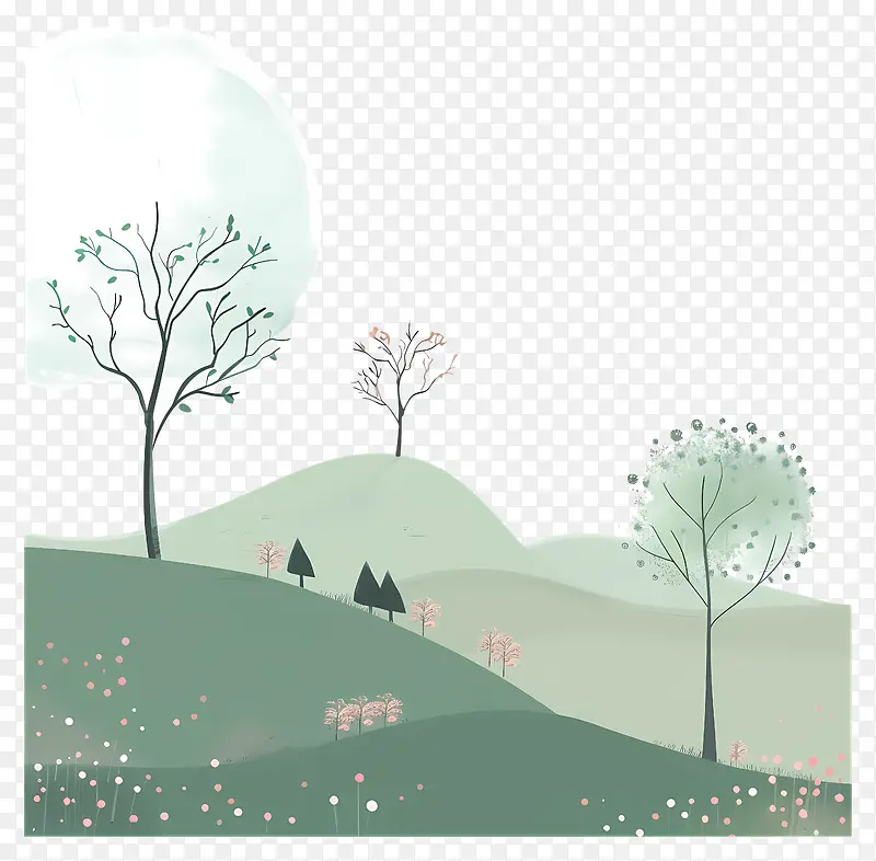 春天山景插画PNG图片素材下载_图片编号11546159-PNG素材网