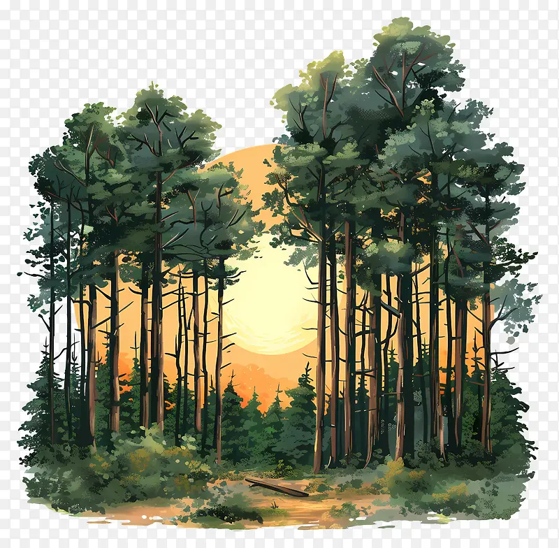 森林夕阳风景插画PNG图片素材下载_图片编号11547344-PNG素材网