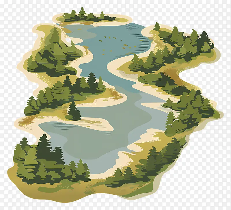 森林河流景观插画PNG图片素材下载_图片编号11549567-PNG素材网