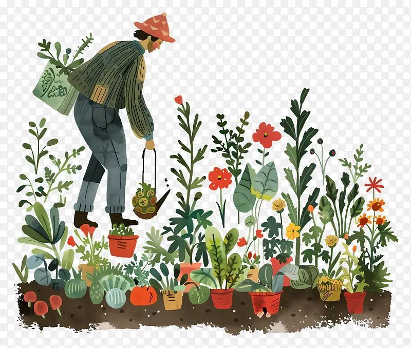 园丁在花园中种植与照料植物PNG图片素材下载_图片编号11549184-PNG素材网