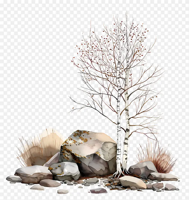 白桦树林地插画PNG图片素材下载_图片编号11550494-PNG素材网