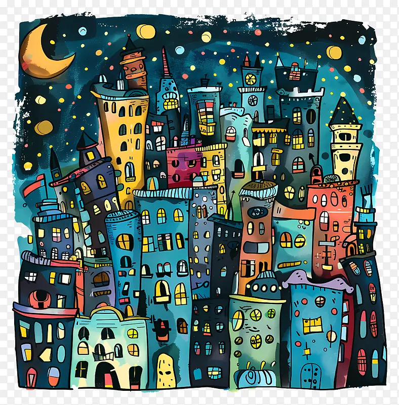 城市夜景插画PNG图片素材下载_图片编号11550121-PNG素材网