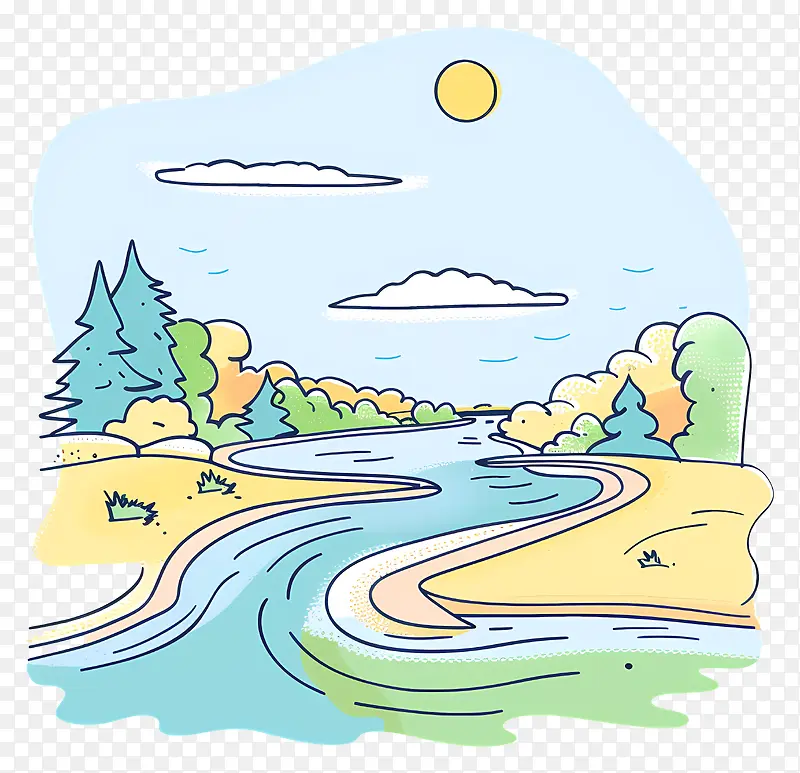 多彩河流自然风景插画PNG图片素材下载_图片编号11552142-PNG素材网