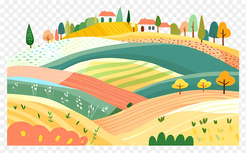 乡村田园风景插画PNG图片素材下载_图片编号11555080-PNG素材网