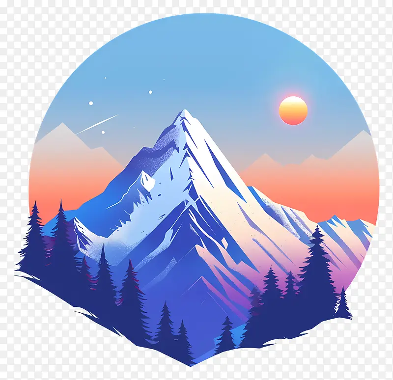 山峰日落风景插画PNG图片素材下载_图片编号11555565-PNG素材网