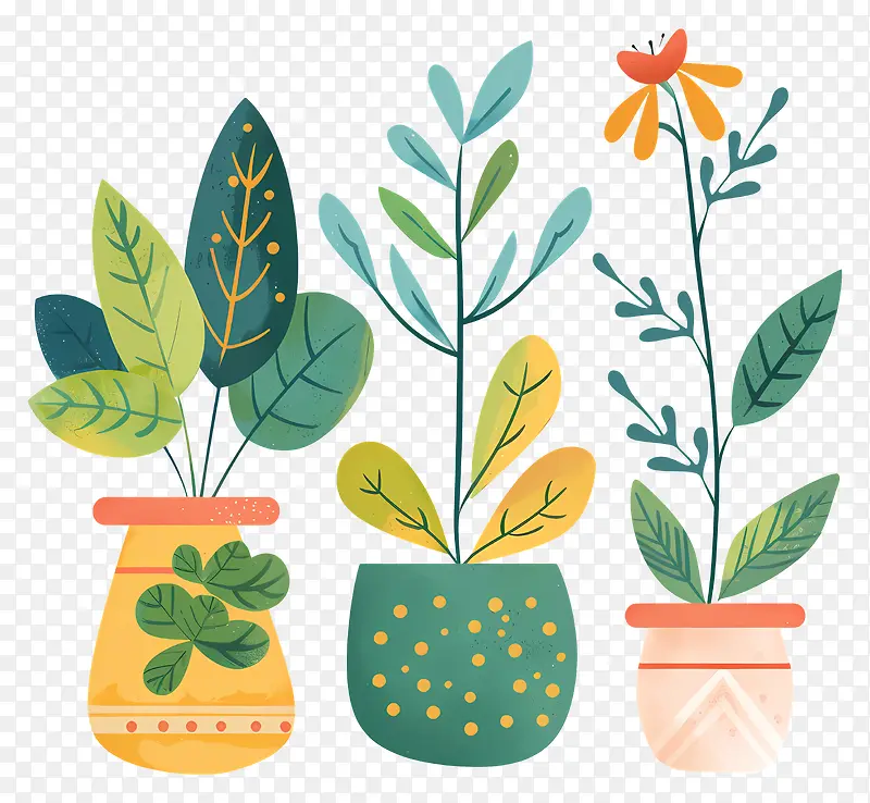 彩色卡通风格的室内植物插画PNG图片素材下载_图片编号11565354-PNG素材网