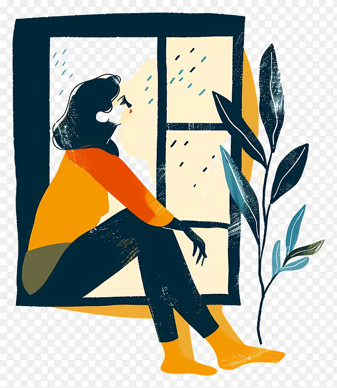 窗边沉思的女性插画PNG图片素材下载_图片编号11567176-PNG素材网