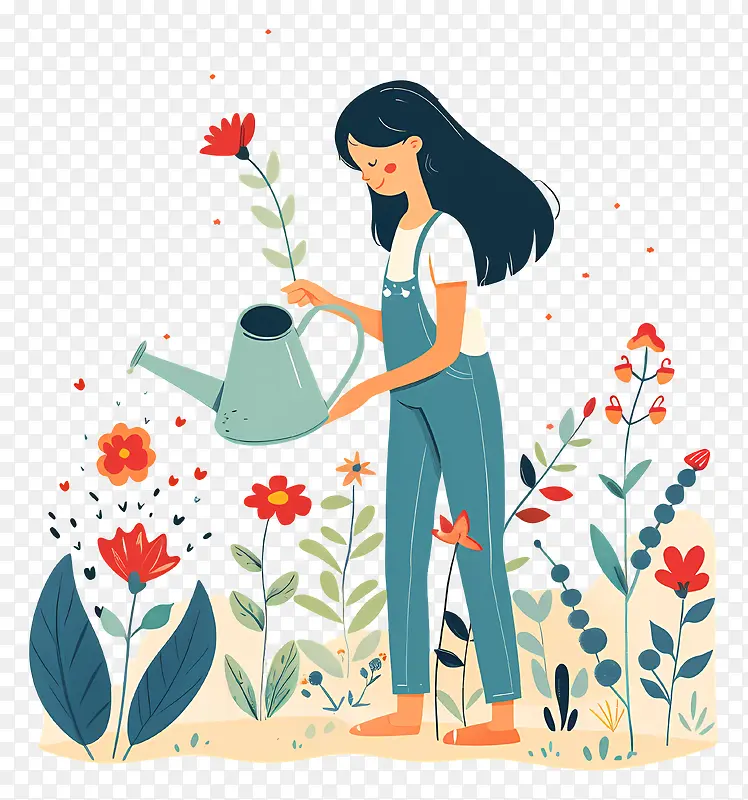 女性浇花插画PNG图片素材下载_图片编号11579442-PNG素材网