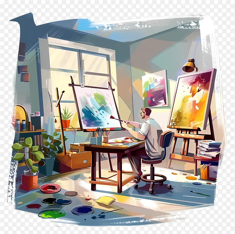 艺术家工作室创作场景PNG图片素材下载_图片编号11598061-PNG素材网