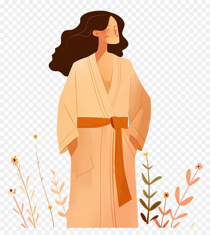 女人穿浴袍插画PNG图片素材下载_图片编号11606415-PNG素材网
