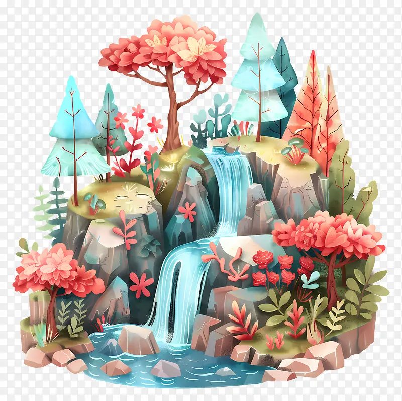森林瀑布景观PNG图片素材下载_图片编号11606318-PNG素材网