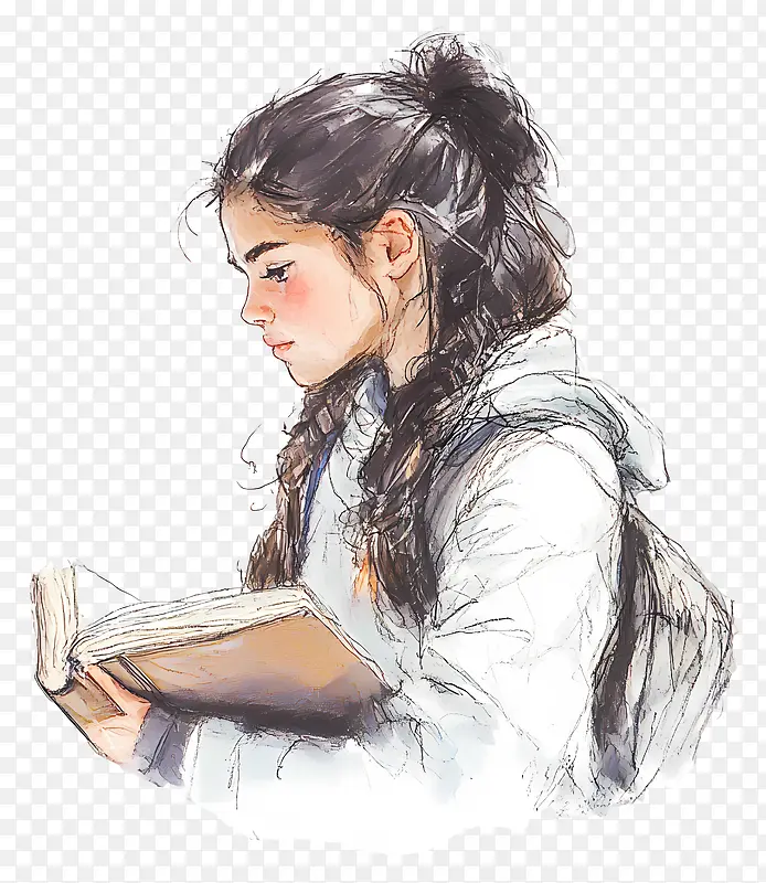 女学生读书插画PNG图片素材下载_图片编号11650016-PNG素材网