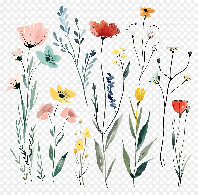 手绘花卉插画,植物元素装饰背景PNG图片素材下载_图片编号11682605-PNG素材网