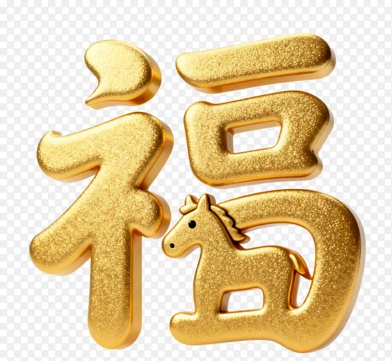 金色福字带小马图案春节装饰素材PNG图片素材下载_图片编号11847283-PNG素材网